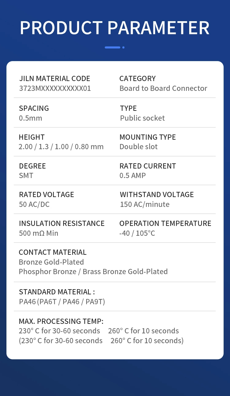 Jiln 1.0mm Board to Board Connector Common General Type Male H4.8mm 2X25p Heat Resistant PLC Custom LED Connector